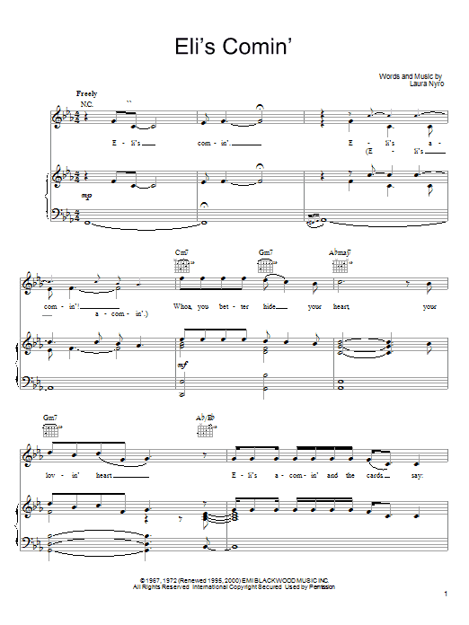 Laura Nyro Eli's Comin' Sheet Music