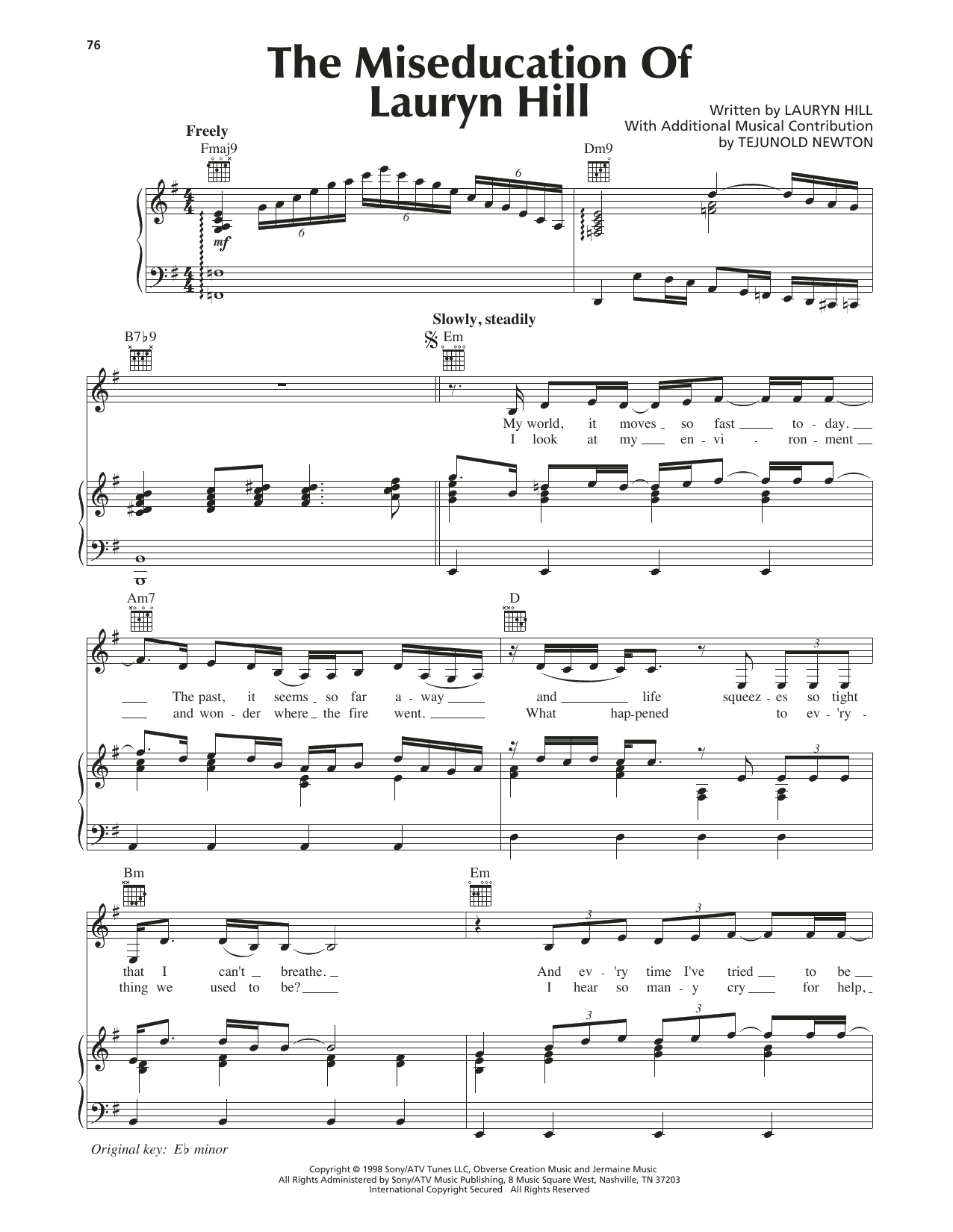 Lauryn Hill The Miseducation Of Lauryn Hill Sheet Music