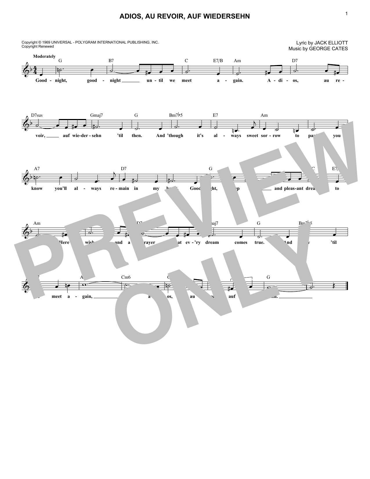Lawrence Welk Adios, Au Revoir, Auf Wiedersehn Sheet Music