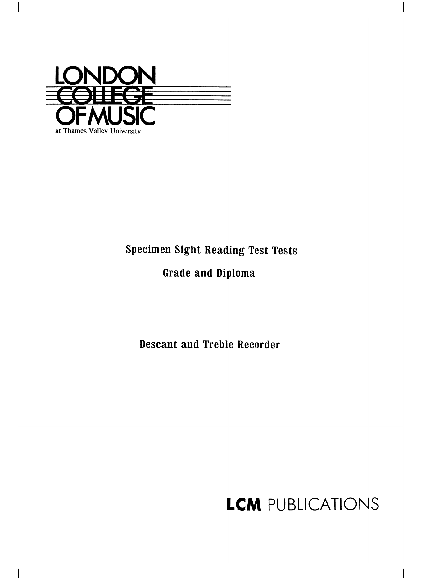 LCME Recorder Specimen Sight Reading Sheet Music