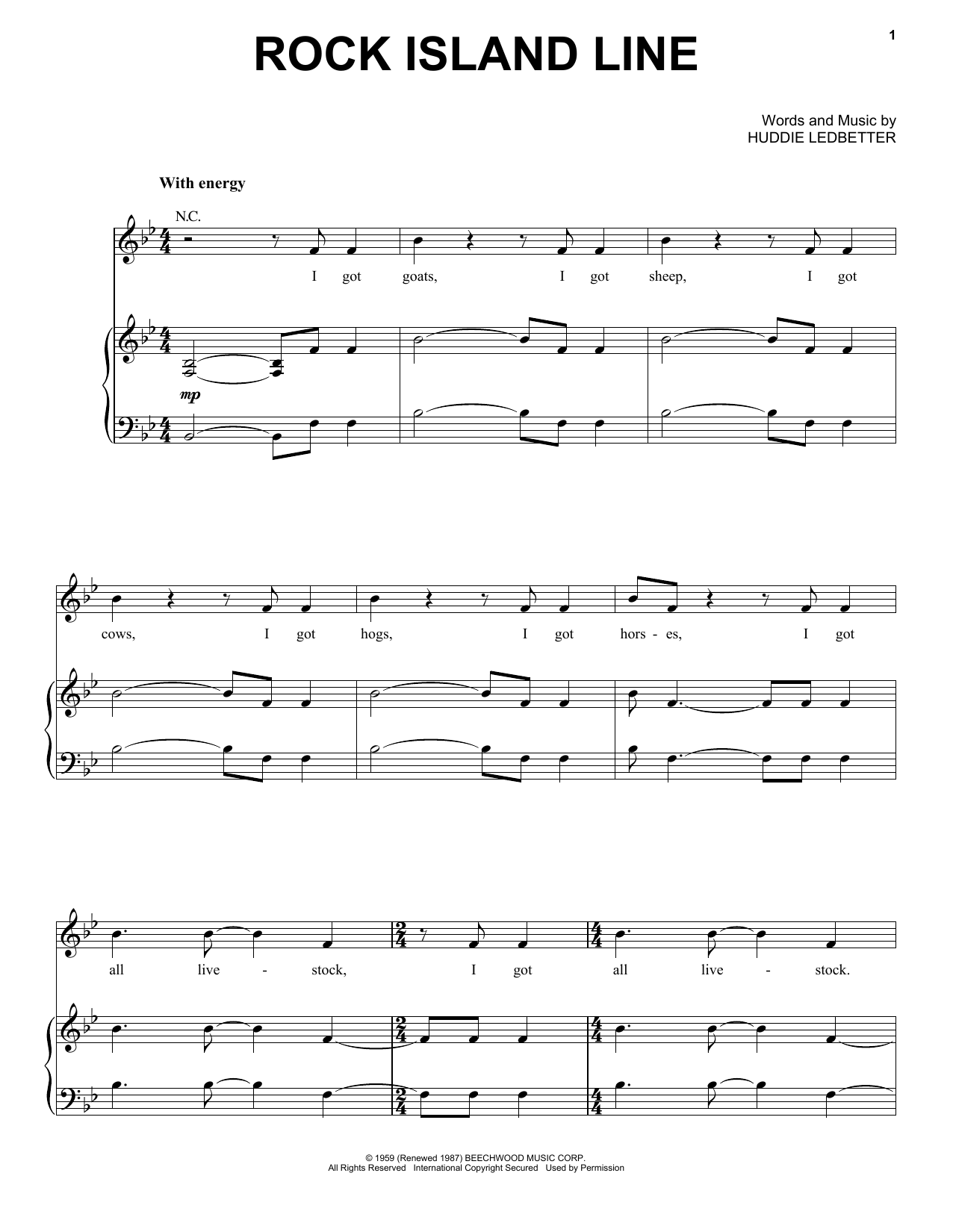 Leadbelly Rock Island Line Sheet Music