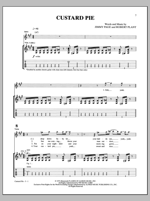 Led Zeppelin Custard Pie Sheet Music