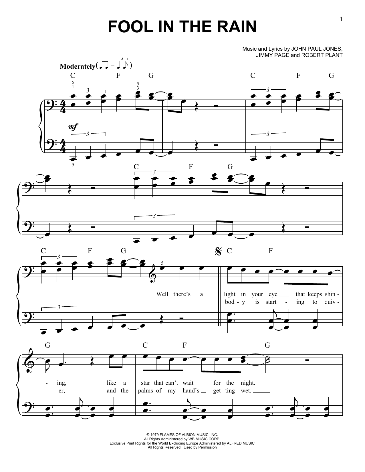 Led Zeppelin Fool In The Rain Sheet Music
