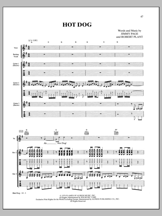 Led Zeppelin Hot Dog Sheet Music