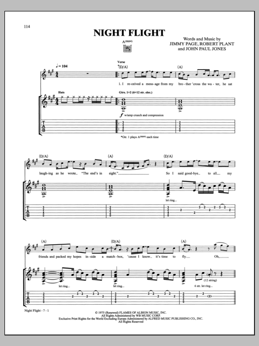 Led Zeppelin Night Flight Sheet Music