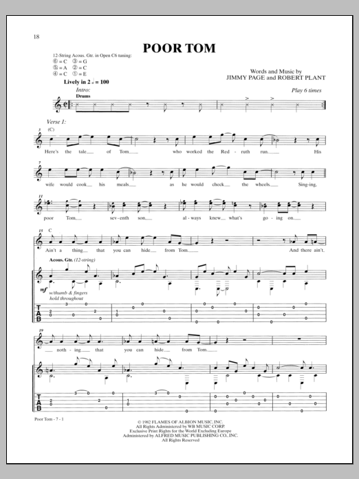 Led Zeppelin Poor Tom Sheet Music