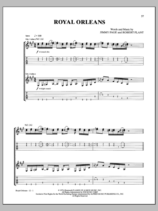 Led Zeppelin Royal Orleans Sheet Music