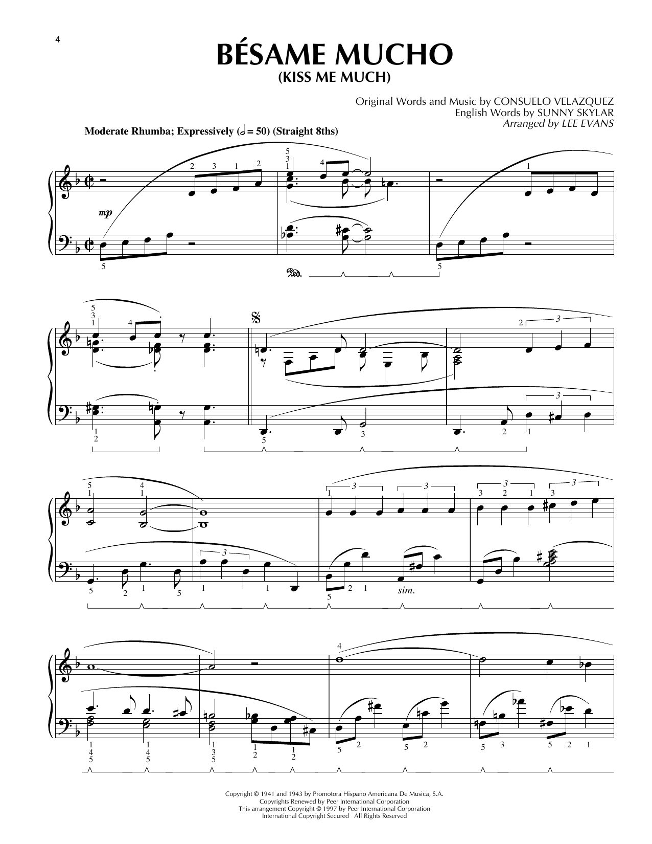 Lee Evans Bésame Mucho (Kiss Me Much) Sheet Music
