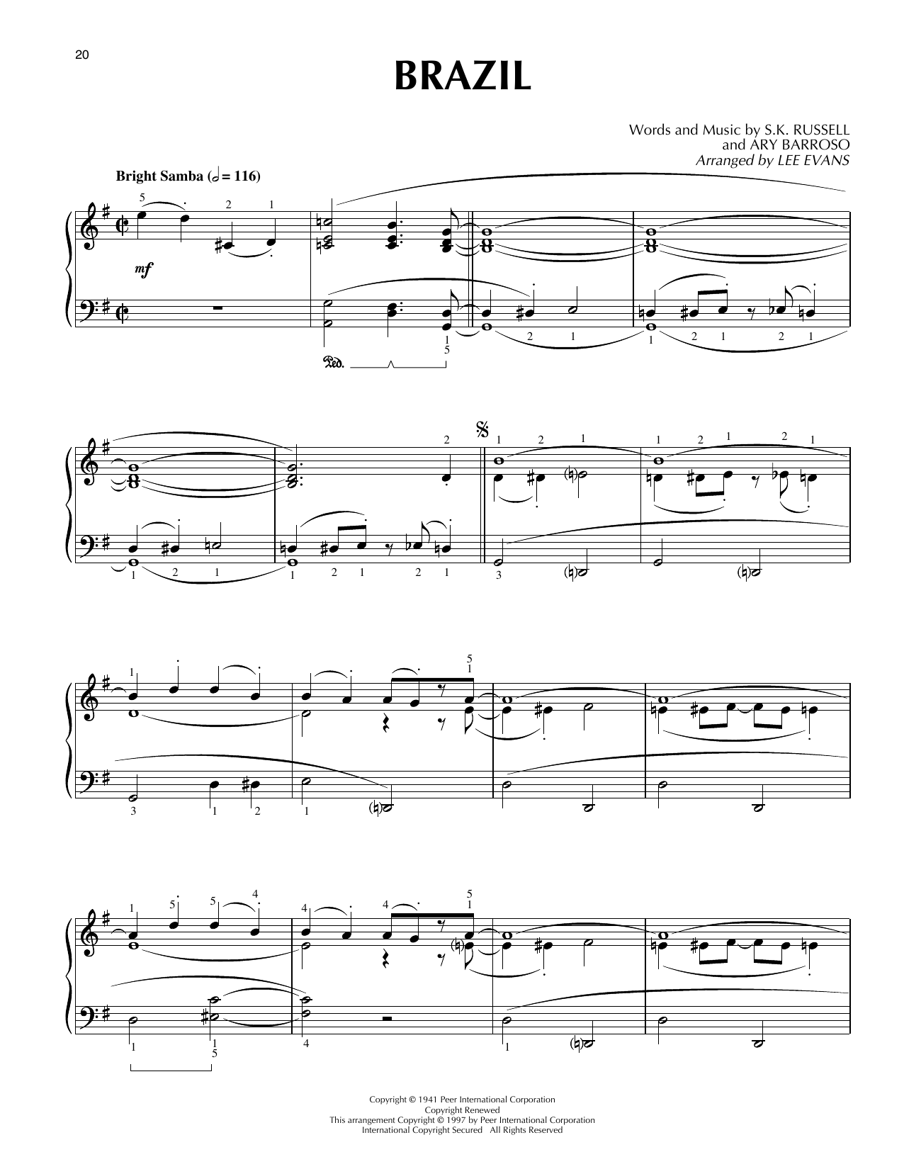 Lee Evans Brazil Sheet Music