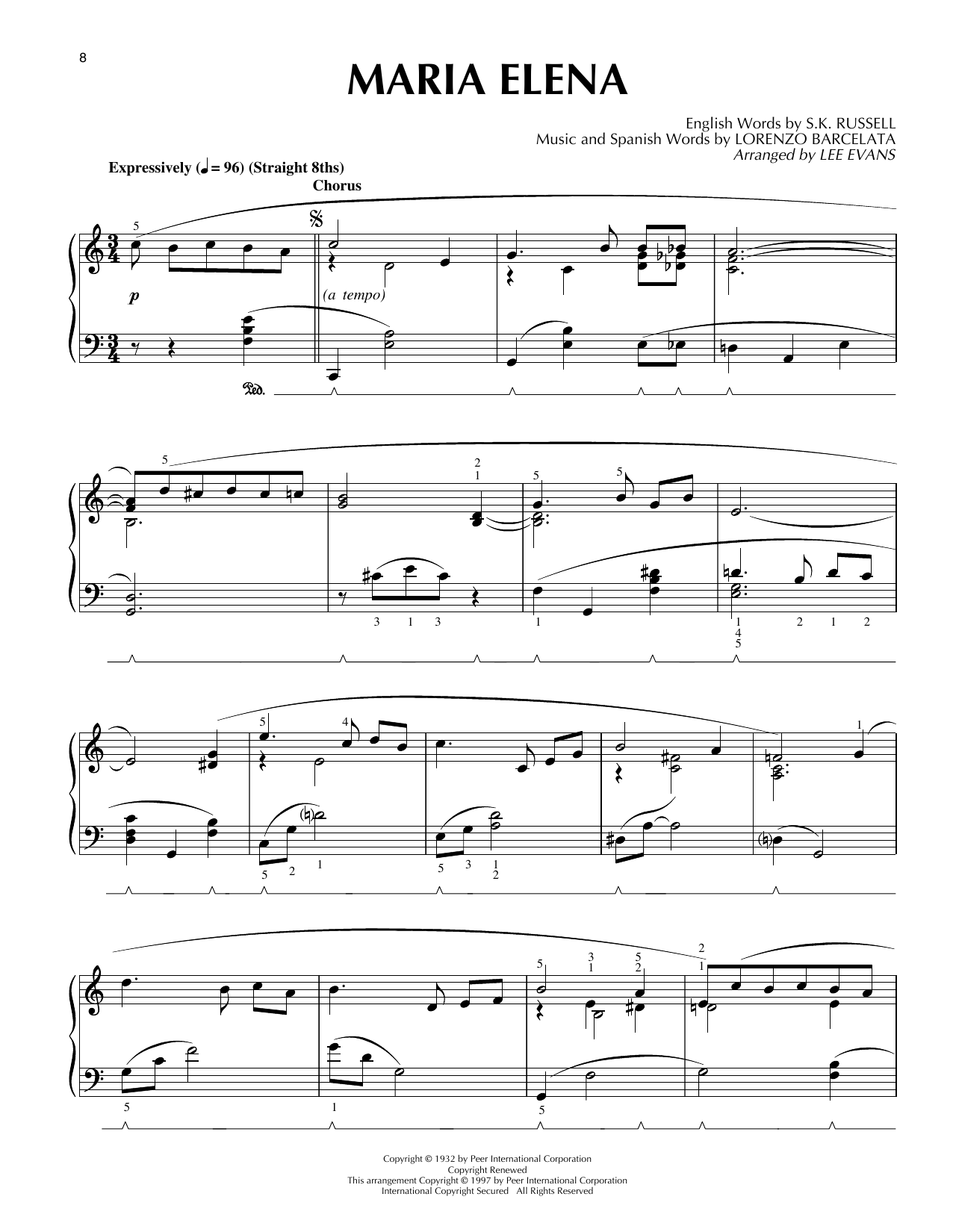 Lee Evans Maria Elena Sheet Music