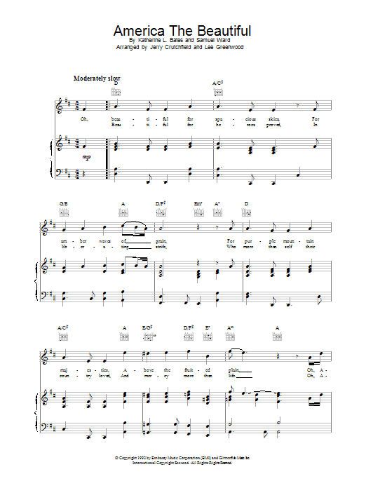 Lee Greenwood America The Beautiful Sheet Music