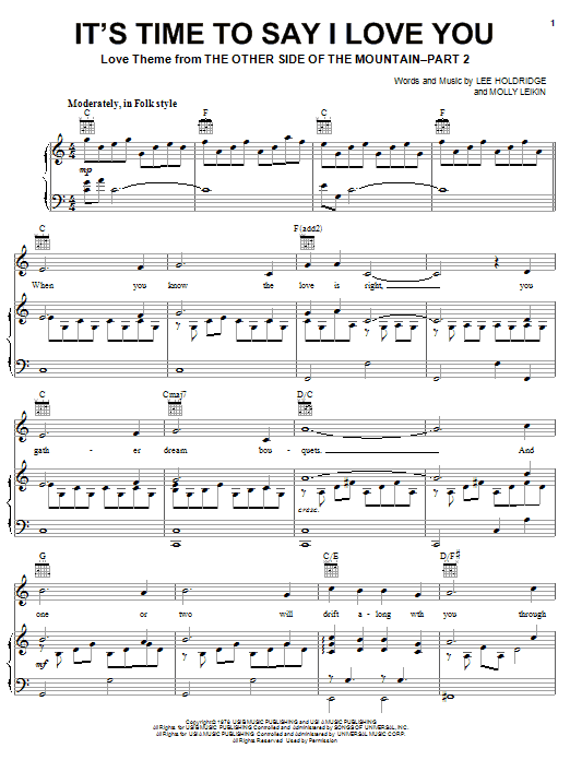 Lee Holdridge It's Time To Say I Love You Sheet Music