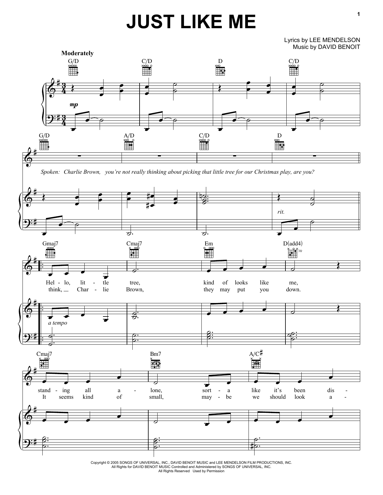 Lee Mendelson Just Like Me Sheet Music