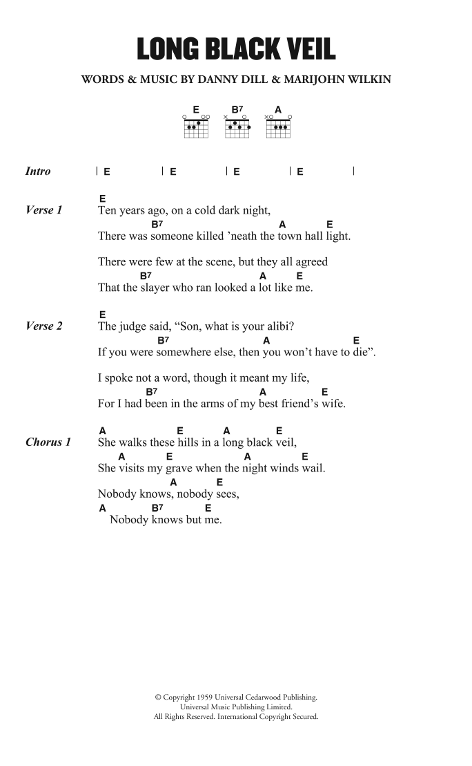 Lefty Frizzell Long Black Veil Sheet Music