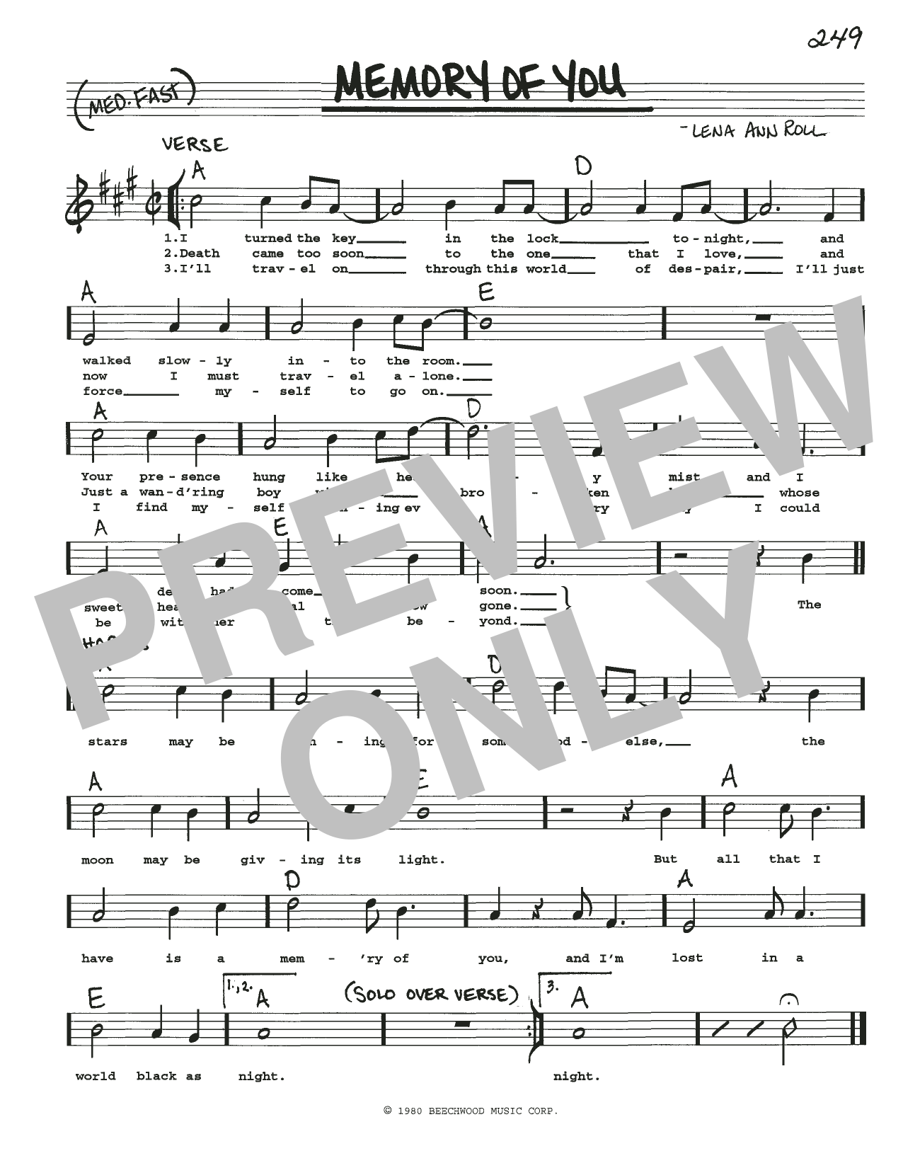 Lena Ann Roll Memory Of You Sheet Music