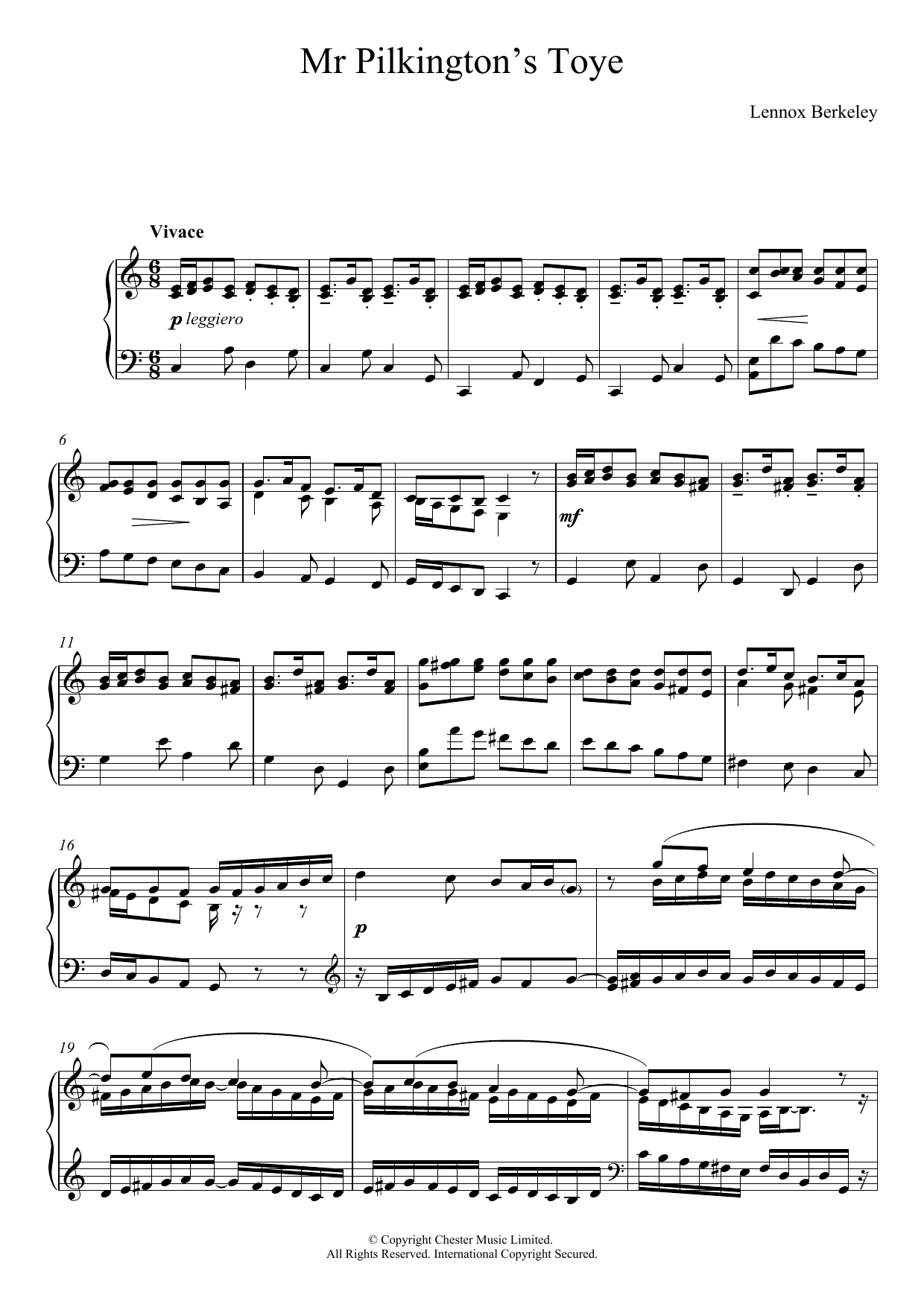 Lennox Berkeley Mr. Pilkington's Toye Sheet Music