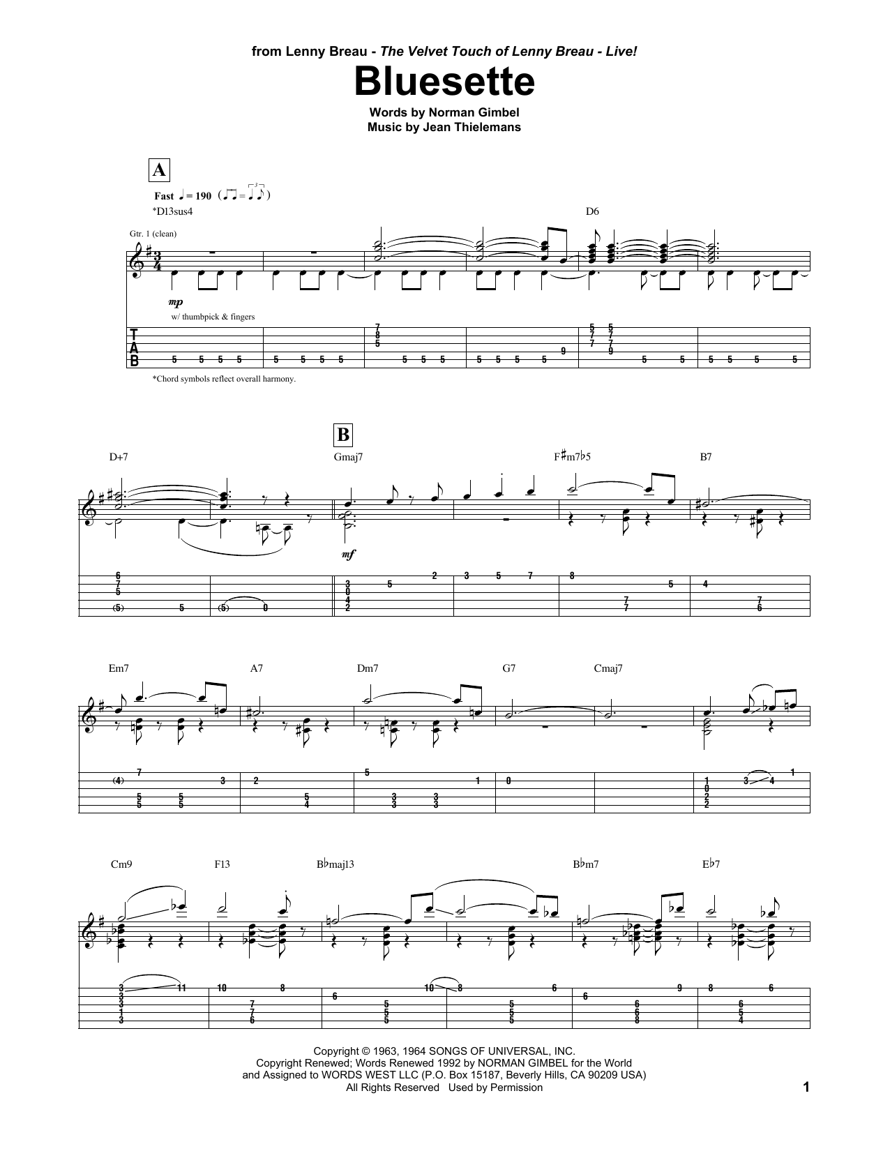 Lenny Breau Bluesette Sheet Music