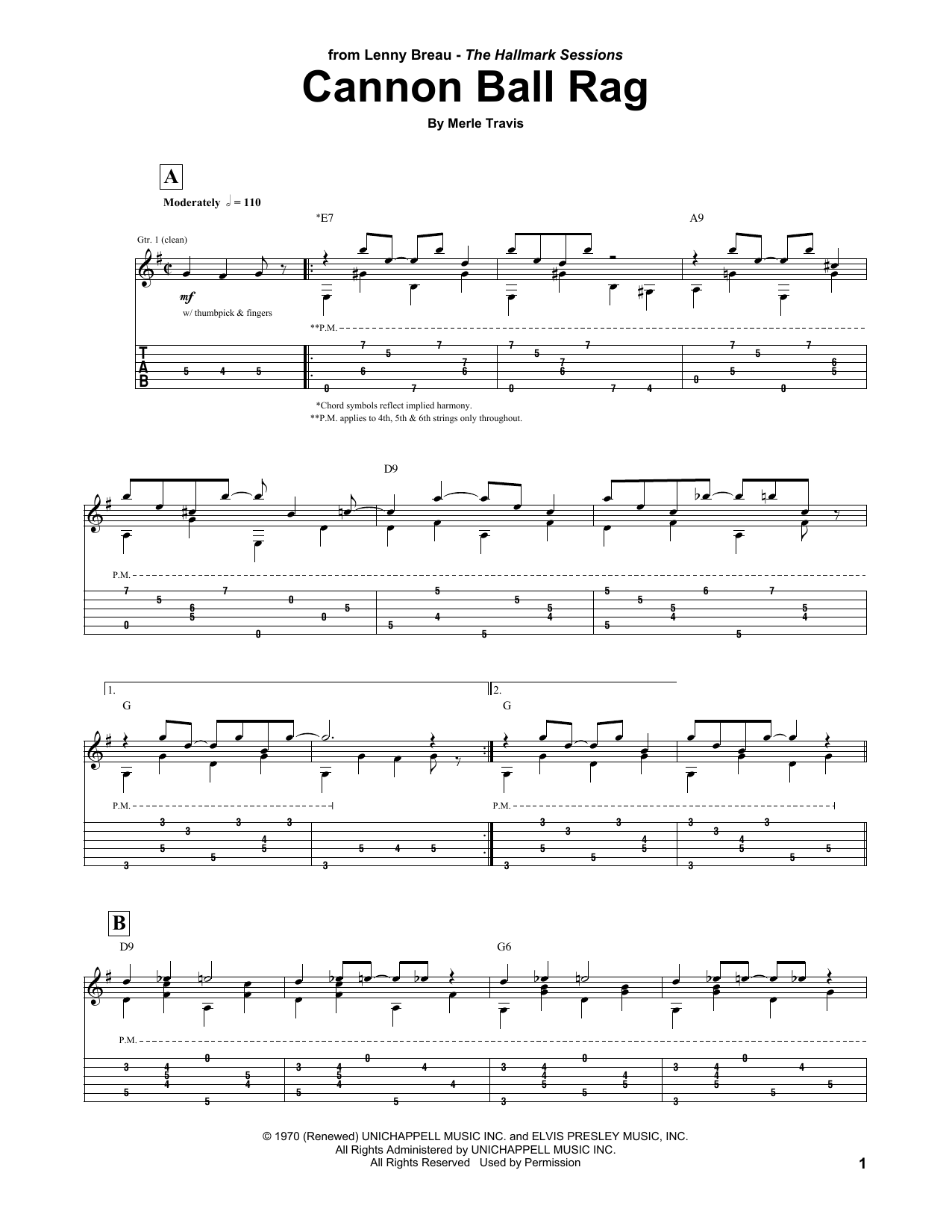 Lenny Breau Cannon Ball Rag Sheet Music