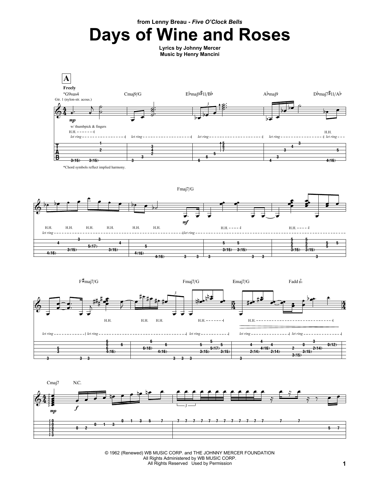 Lenny Breau Days Of Wine And Roses Sheet Music