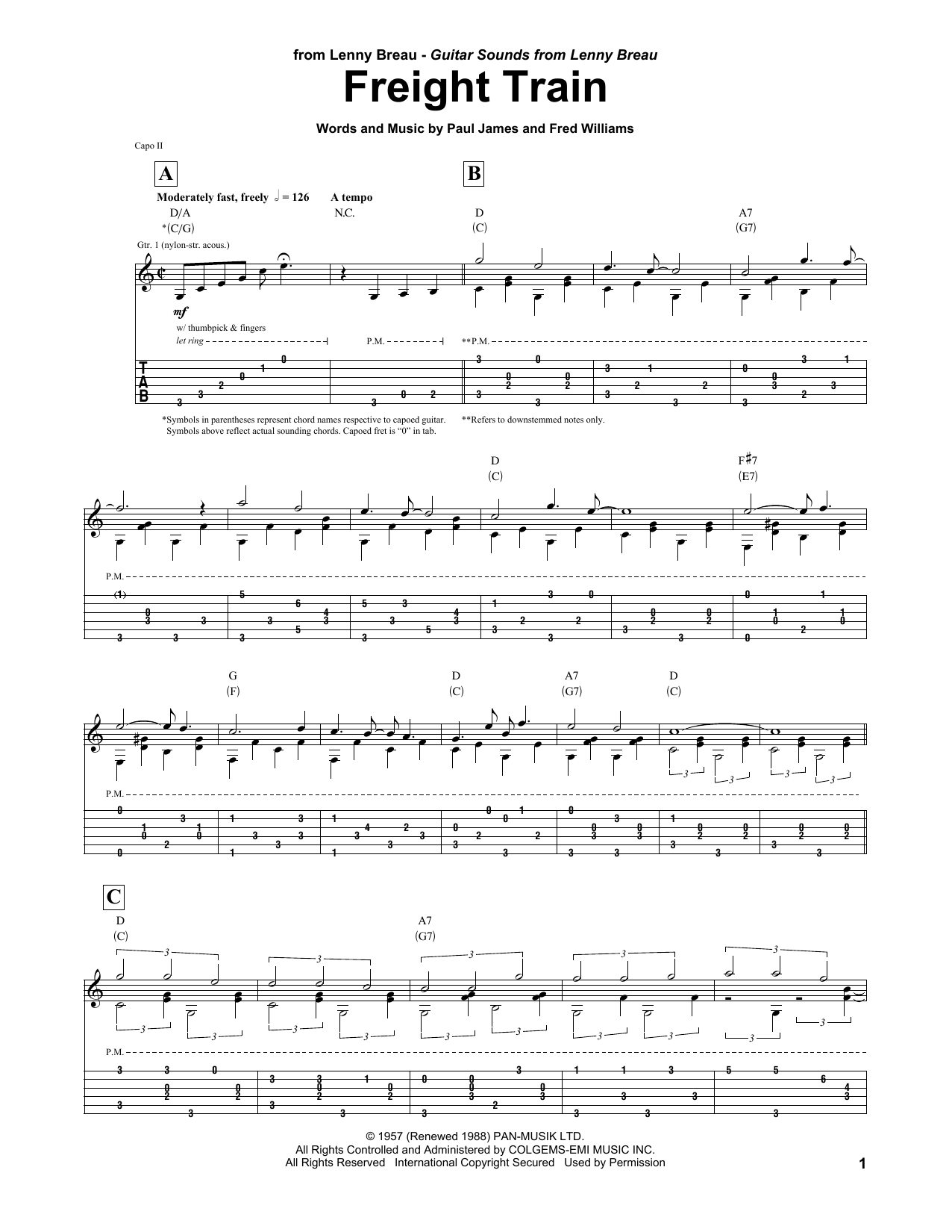 Lenny Breau Freight Train Sheet Music