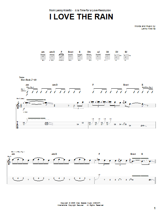 Lenny Kravitz I Love The Rain Sheet Music
