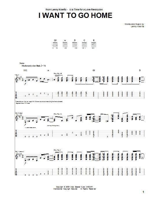 Lenny Kravitz I Want To Go Home Sheet Music