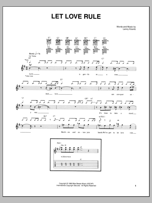 Lenny Kravitz Let Love Rule Sheet Music