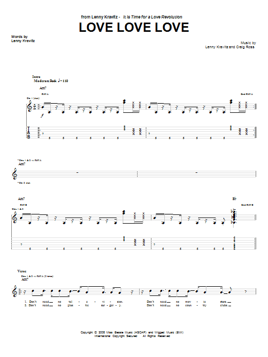 Lenny Kravitz Love Love Love Sheet Music