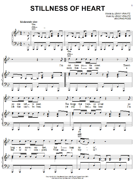 Lenny Kravitz Stillness Of Heart Sheet Music