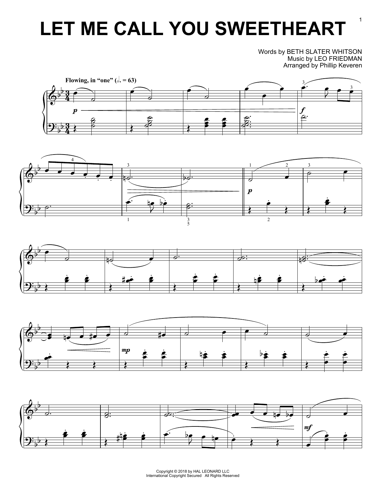 Leo Friedman Let Me Call You Sweetheart [Jazz version] (arr. Phillip Keveren) Sheet Music