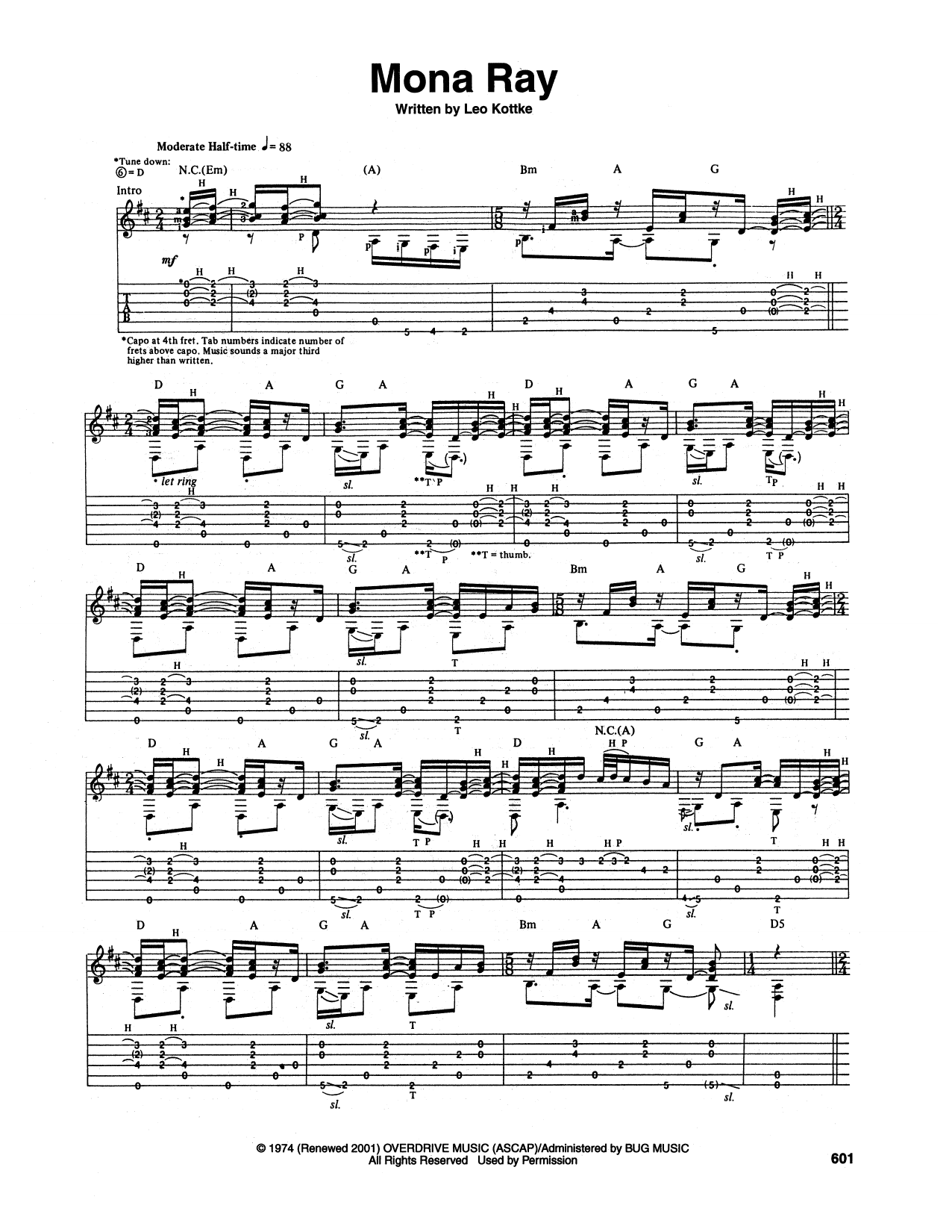 Leo Kottke Mona Ray Sheet Music