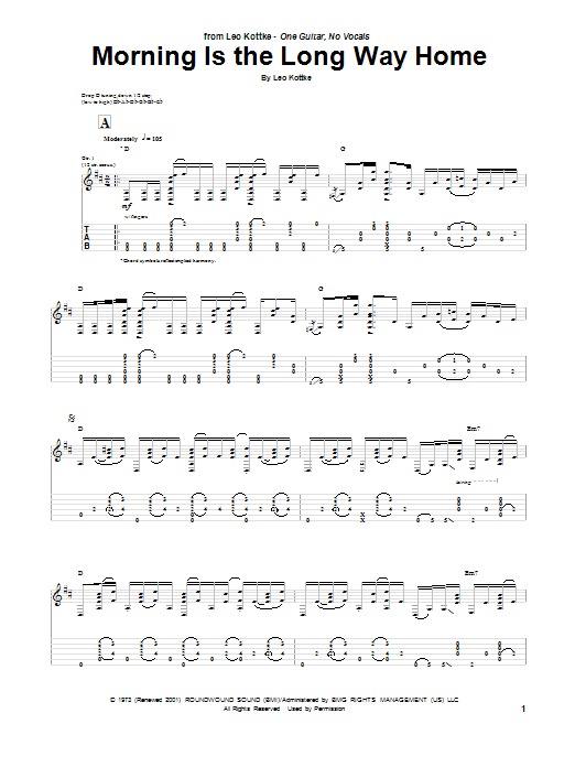 Leo Kottke Morning Is The Long Way Home Sheet Music