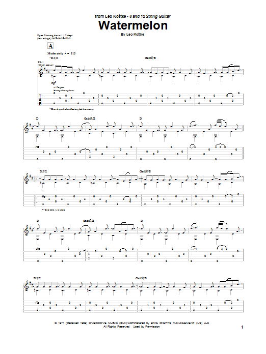 Leo Kottke Watermelon Sheet Music