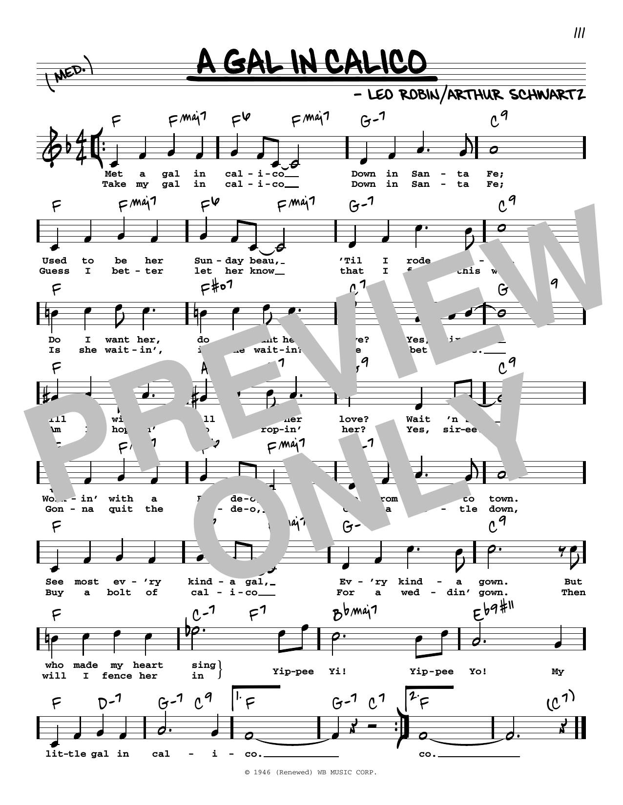 Leo Robin and Arthur Schwartz A Gal In Calico (High Voice) Sheet Music