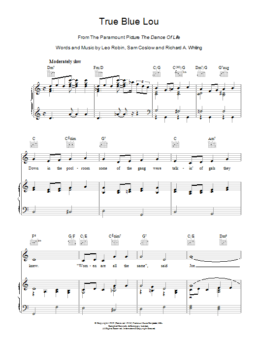Leo Robin True Blue Lou Sheet Music