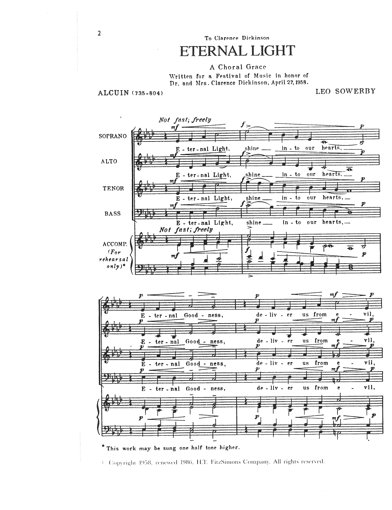 Leo Sowerby Eternal Light Sheet Music