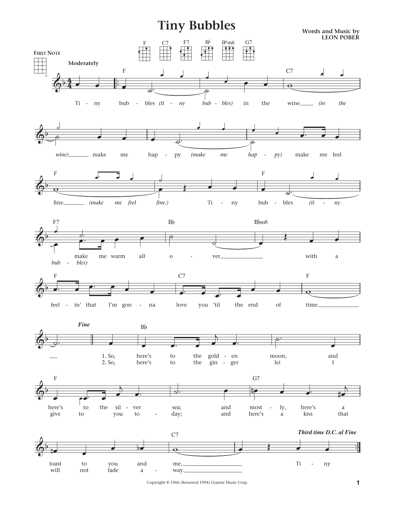 Leon Pober Tiny Bubbles (from The Daily Ukulele) (arr. Liz and Jim Beloff) Sheet Music