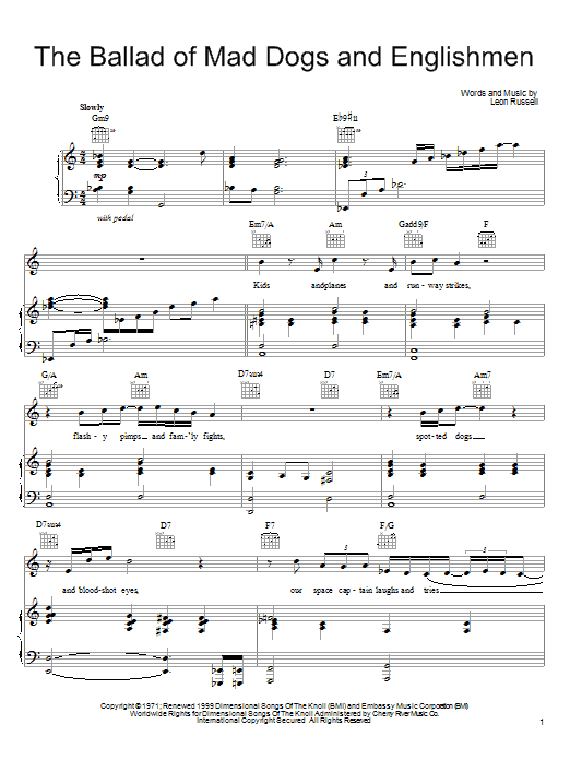 Leon Russell The Ballad Of Mad Dogs And Englishmen Sheet Music