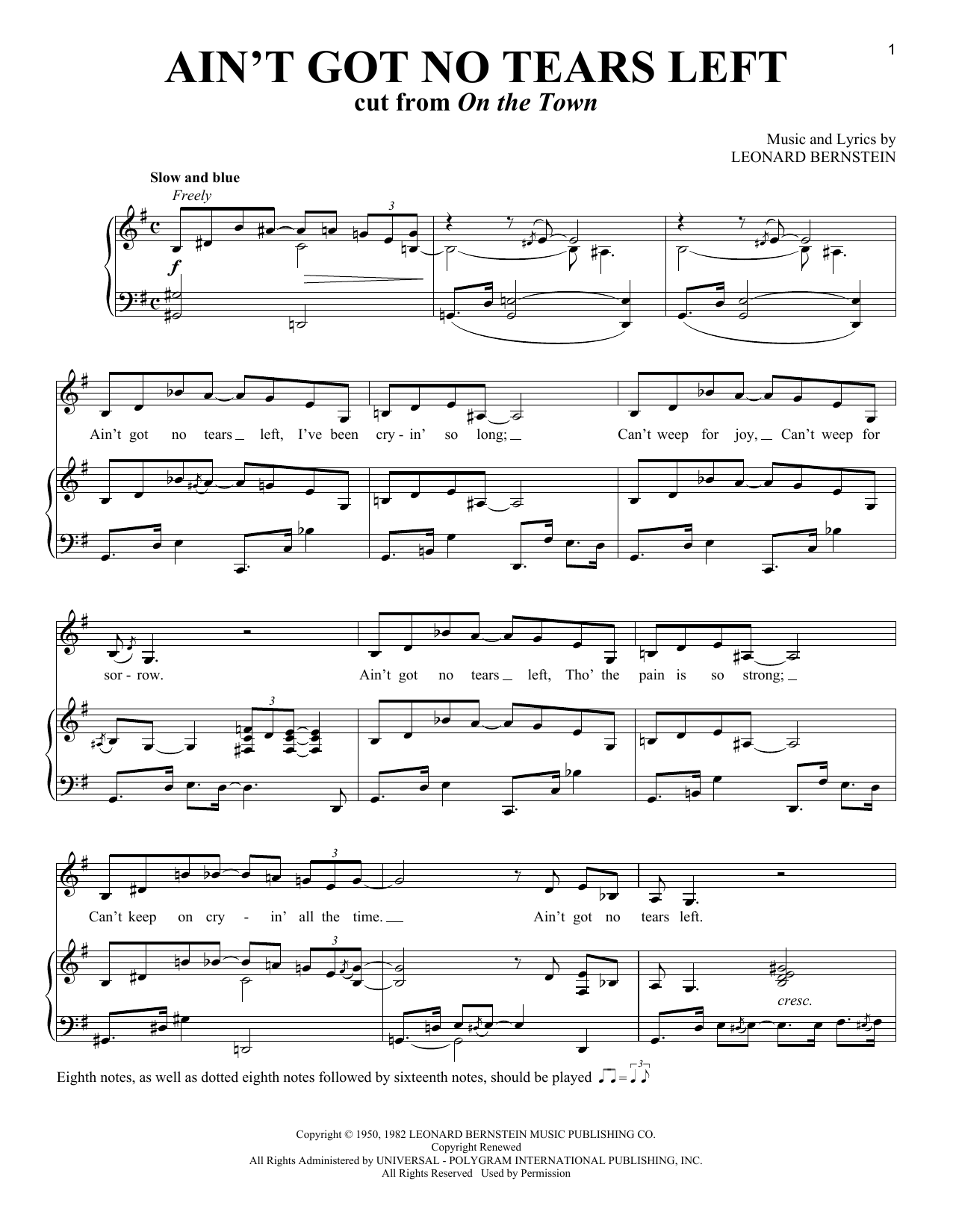 Leonard Bernstein Ain't Got No Tears Left (from On the Town) Sheet Music