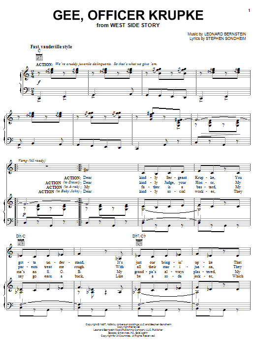 Leonard Bernstein Gee, Officer Krupke (from West Side Story) Sheet Music
