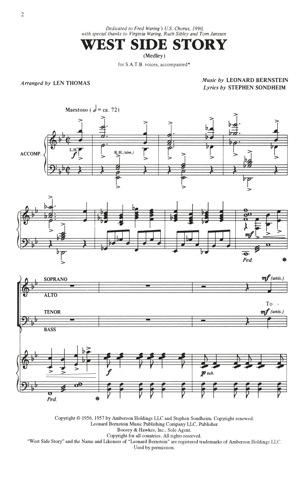 Leonard Bernstein & Stephen Sondheim Choral Medley from West Side Story (arr. Len Thomas) Sheet Music