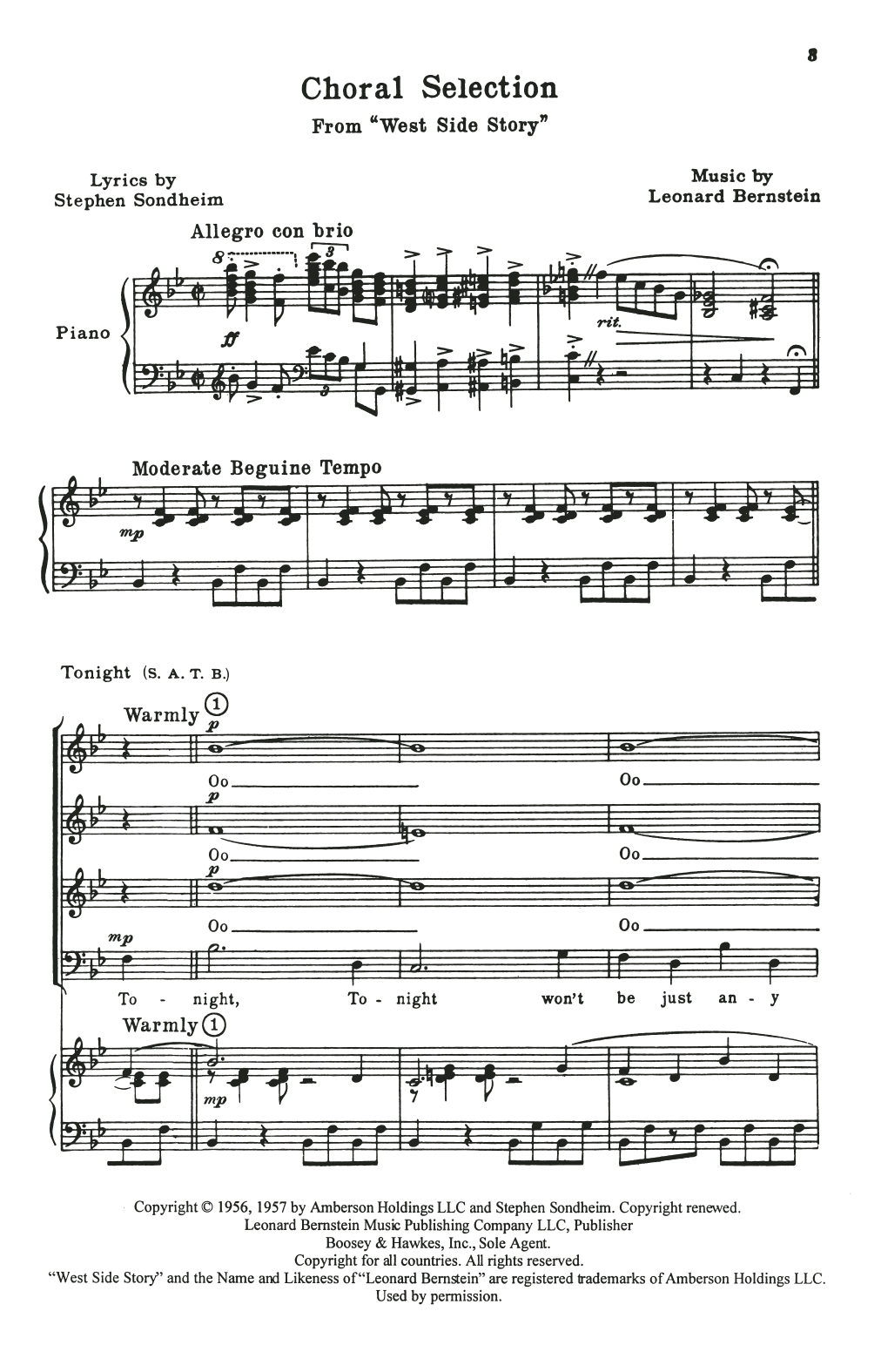 Leonard Bernstein & Stephen Sondheim Choral Medley from West Side Story (arr. William Stickles) Sheet Music