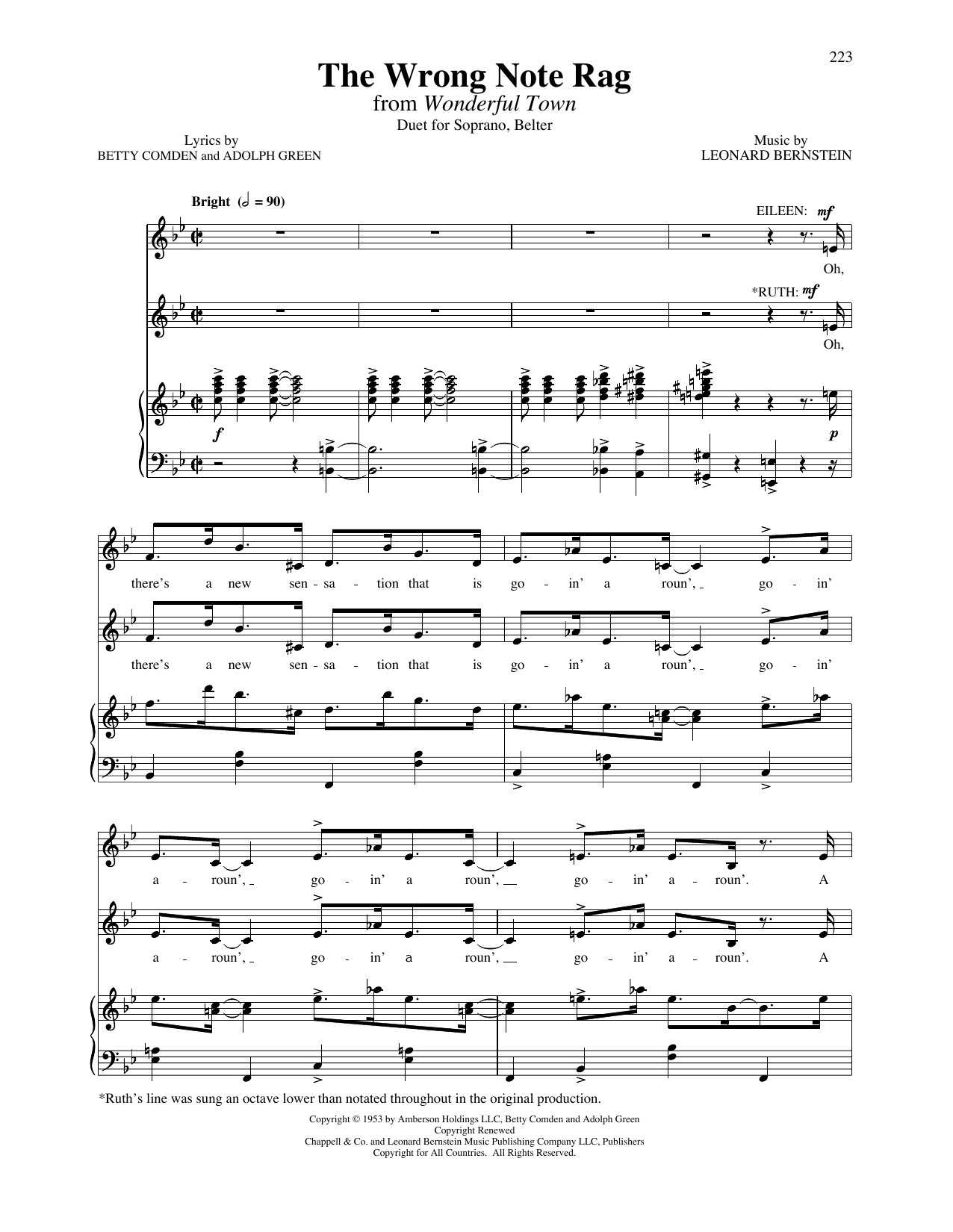 Leonard Bernstein The Wrong Note Rag (from Wonderful Town) (Vocal Duet) Sheet Music