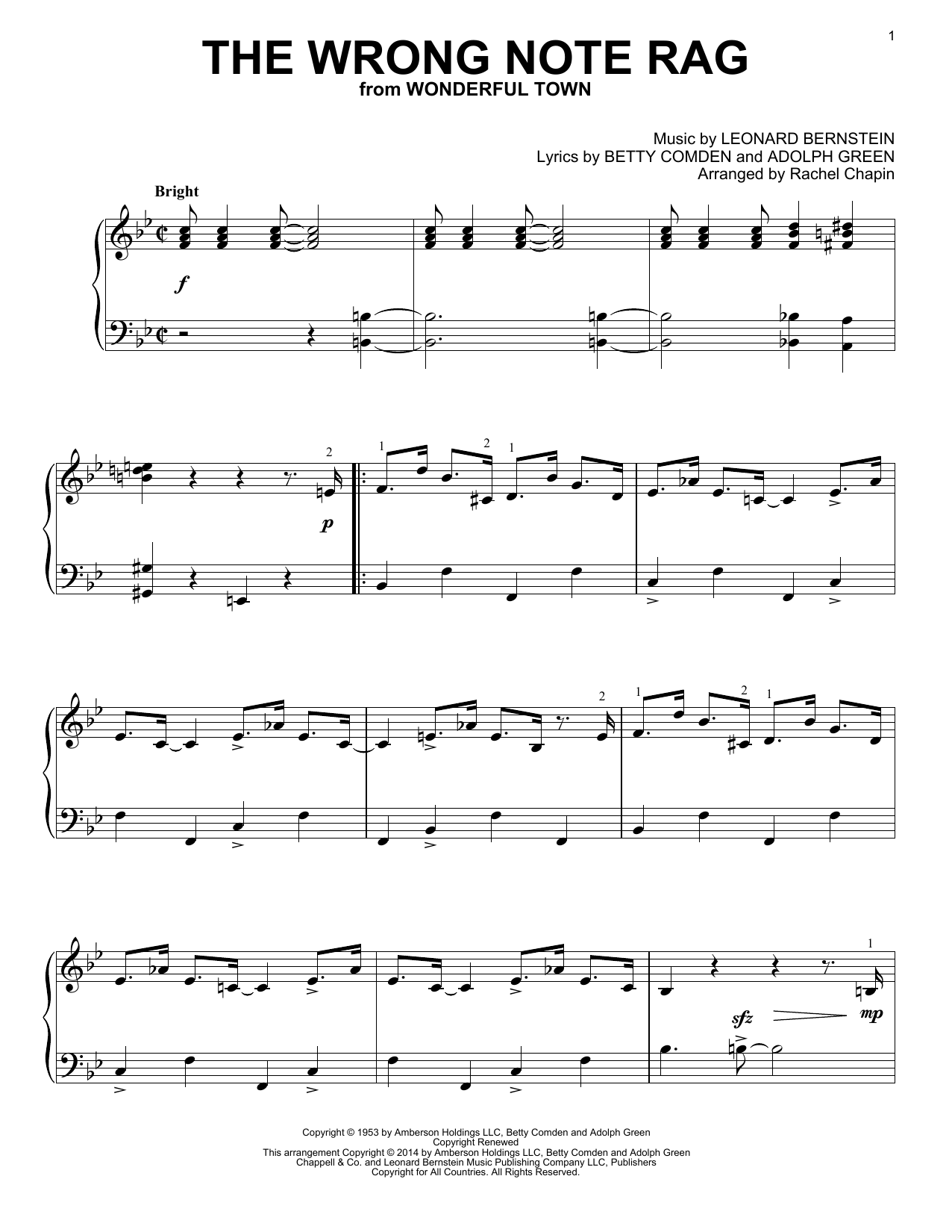 Leonard Bernstein The Wrong Note Rag Sheet Music