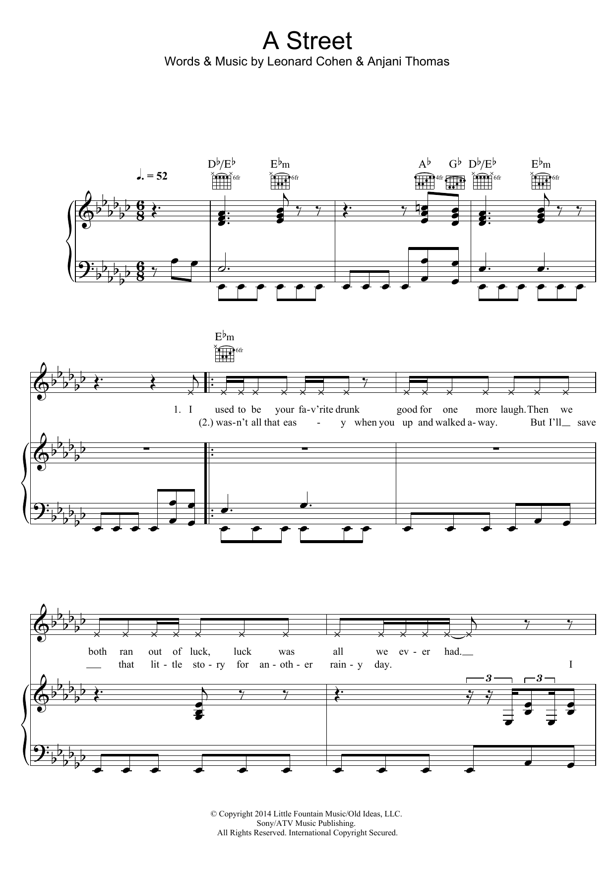 Leonard Cohen A Street Sheet Music