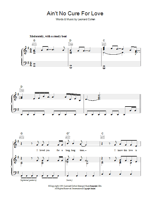 Leonard Cohen Ain't No Cure For Love Sheet Music