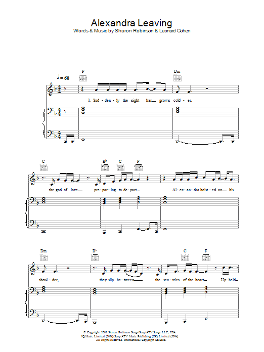 Leonard Cohen Alexandra Leaving Sheet Music