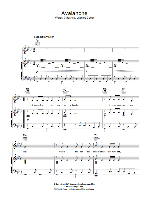 Leonard Cohen Avalanche Sheet Music