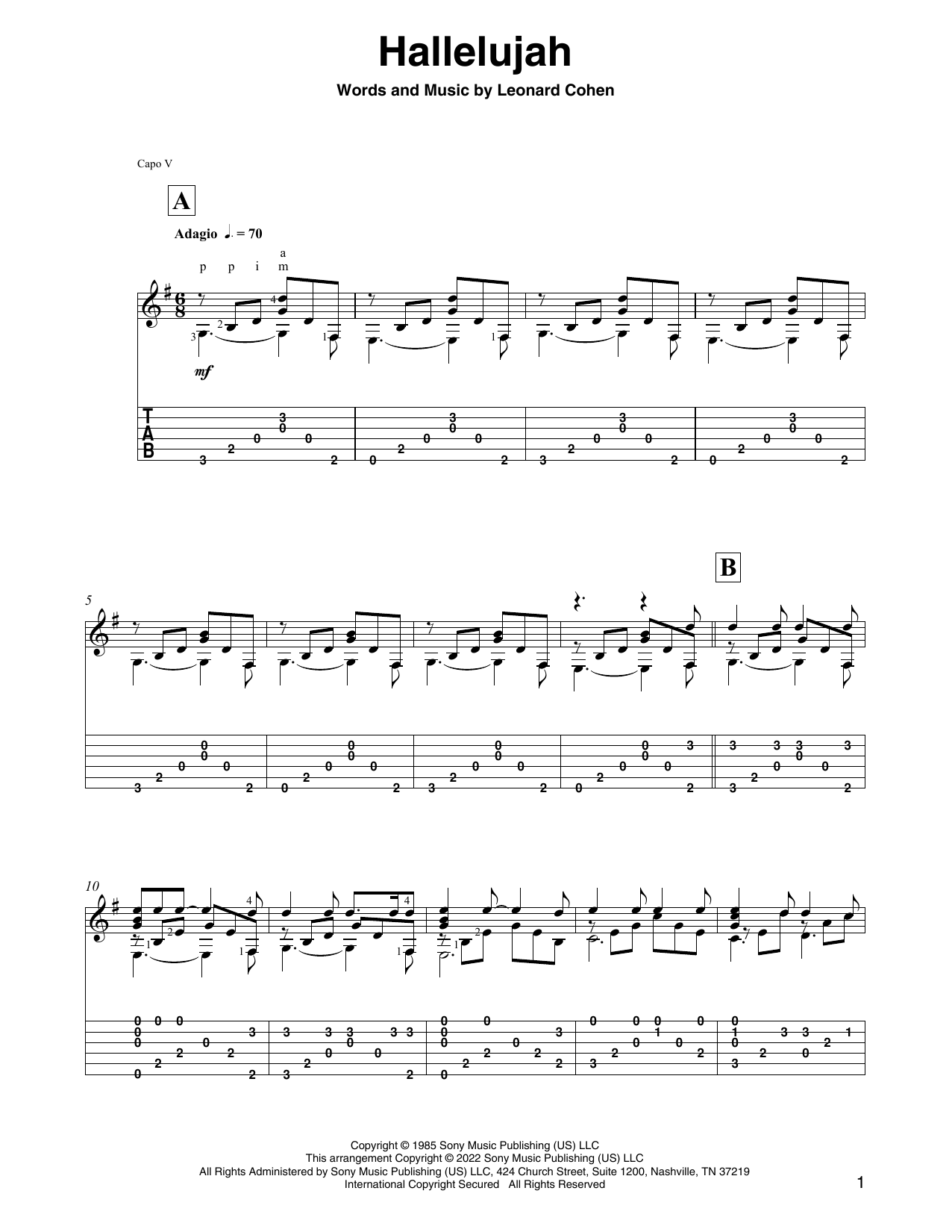 Leonard Cohen Hallelujah (arr. David Jaggs) Sheet Music