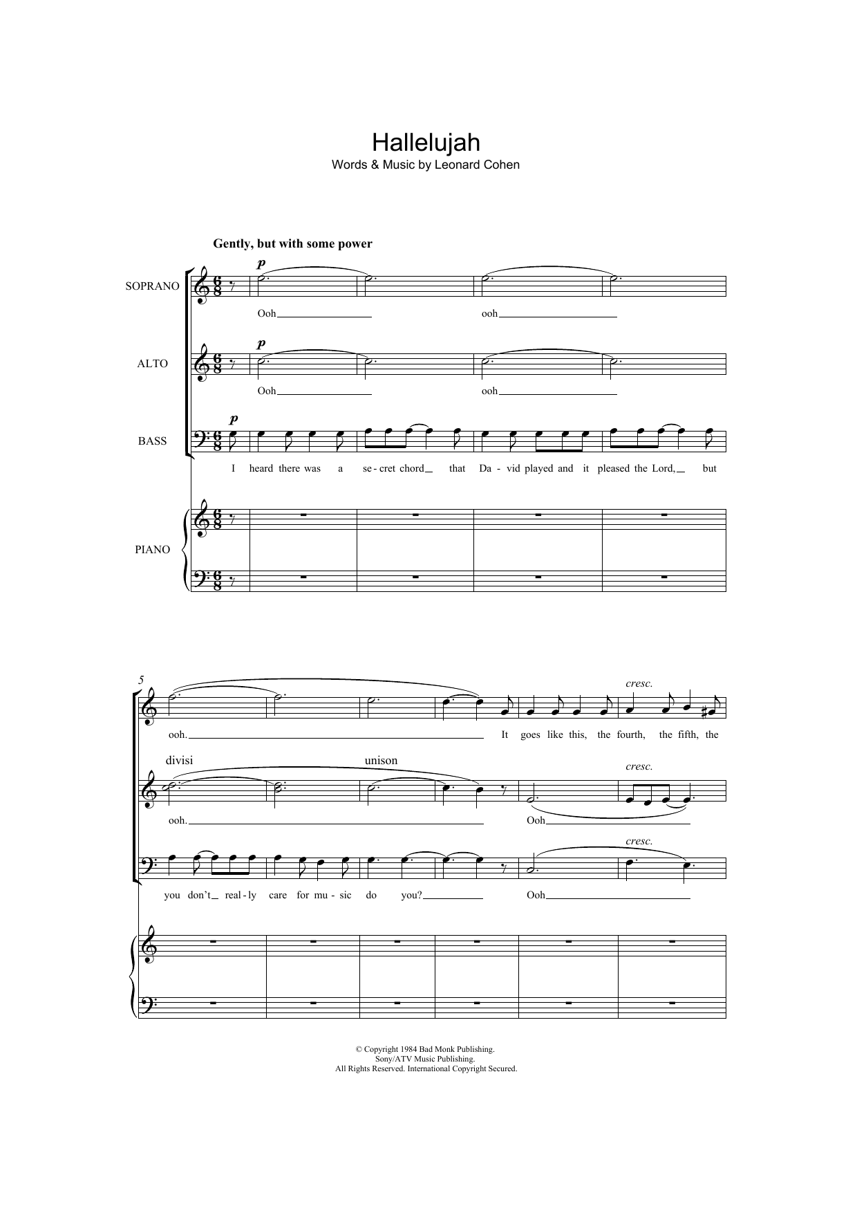 Leonard Cohen Hallelujah (arr. Jonathan Wikeley) Sheet Music